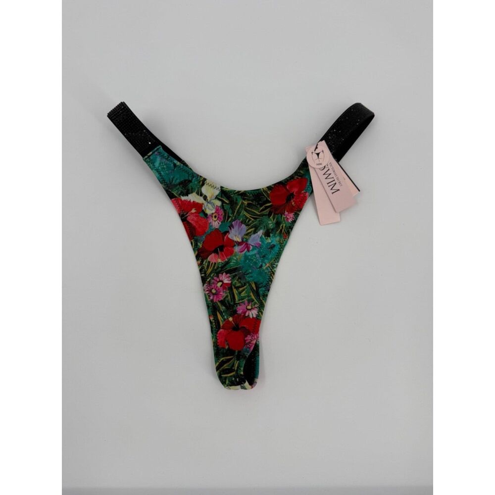 Victoria's Secret Swim Tropical Floral Rhinestone Thong Bikini Bottom S NWT